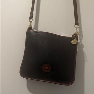 Vintage Dooney & Bourke Black Pebbled Leather Crossbody with Brown Trim